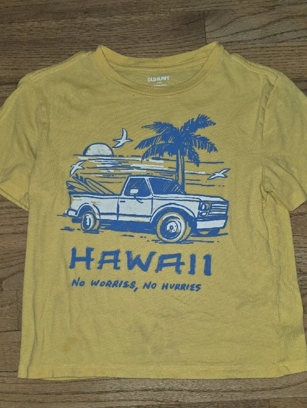 Old Navy Yellow Hawaii Graphic Tee with Blue Palm Truck Print